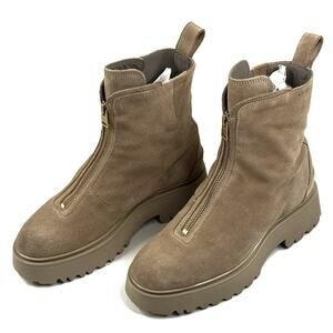 Allsaints Ophelia Chunky Beige Suede Platform Chelsea Boot Zip Womens US 7 EU 37